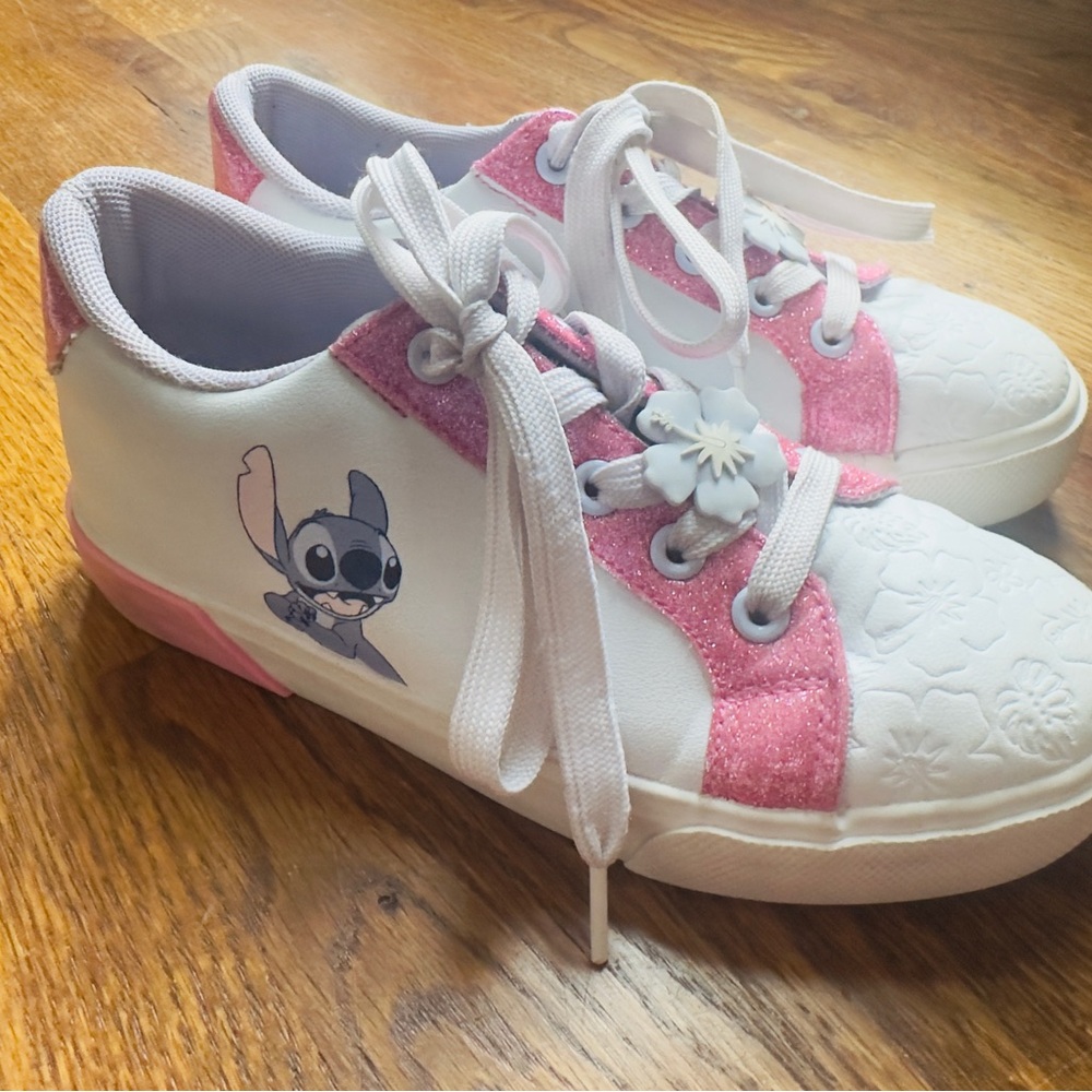 Disney White and Pink Stitch Sneakers